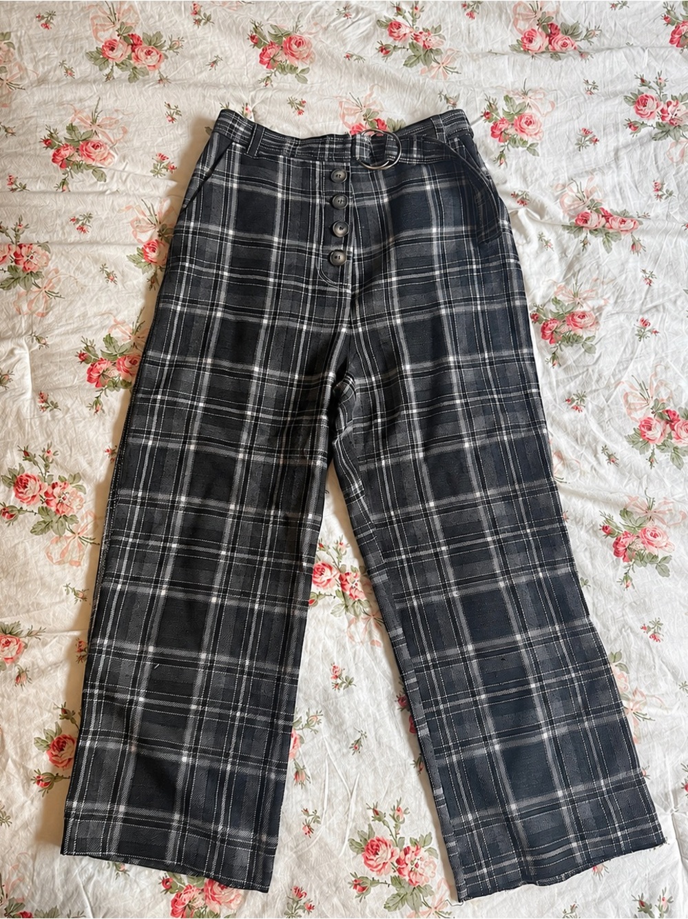 Topshop High-Waisted Plaid Wide-Leg Pants – US 8